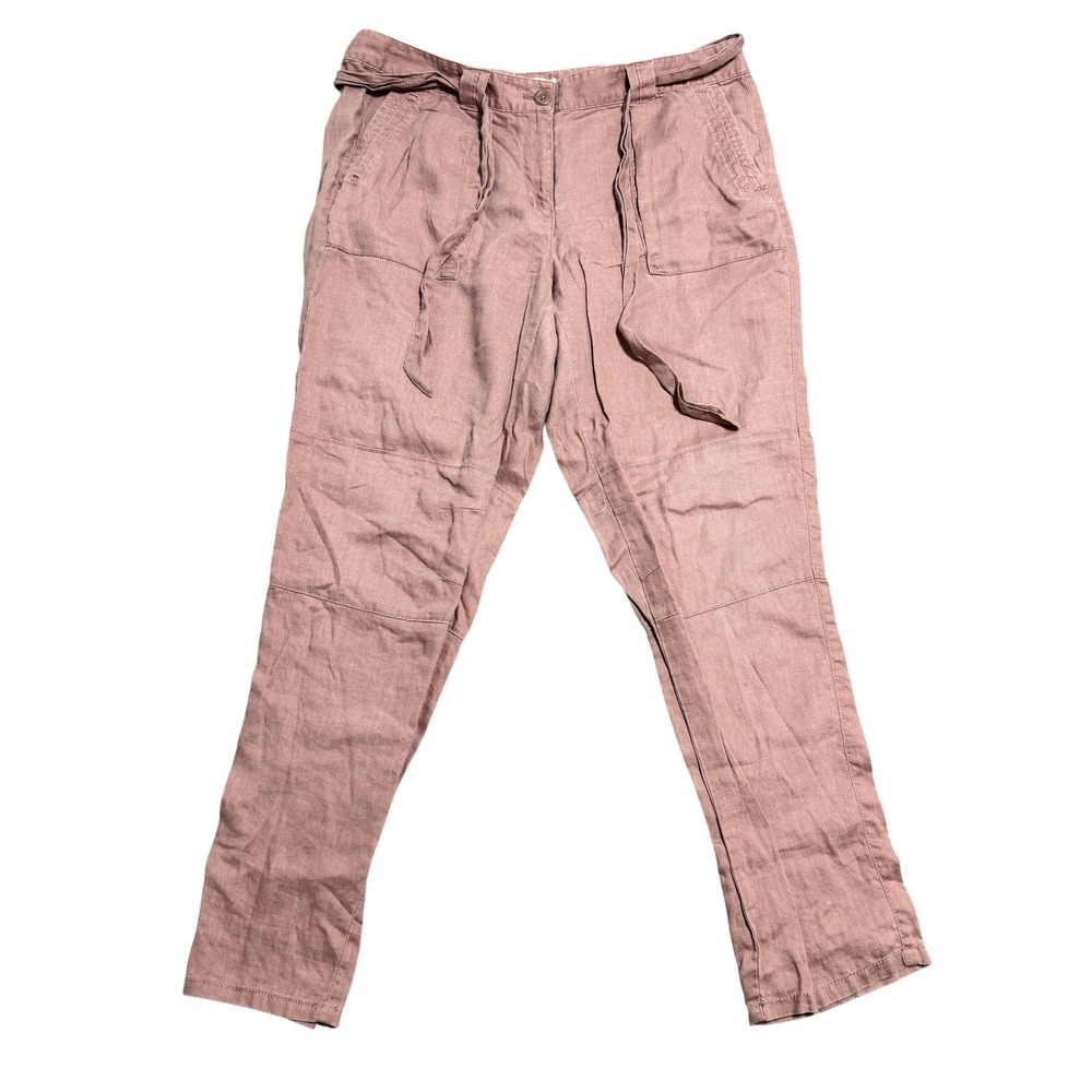 LOFT Linen Chino Pants Womens 10 Pink Straight Leg‎ Belted Casual Lightweight